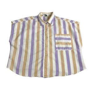 Vintage 80s Lady Donlin Top Womens 40 Striped Boxy Sleeveless Collared Blouse